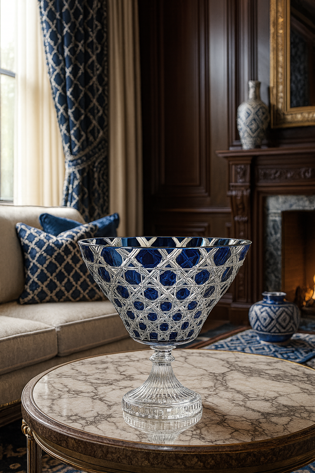 {{ vendor }} Verdura Trumpet Vase (Midnight Sapphire) — handcrafted luxury glassware