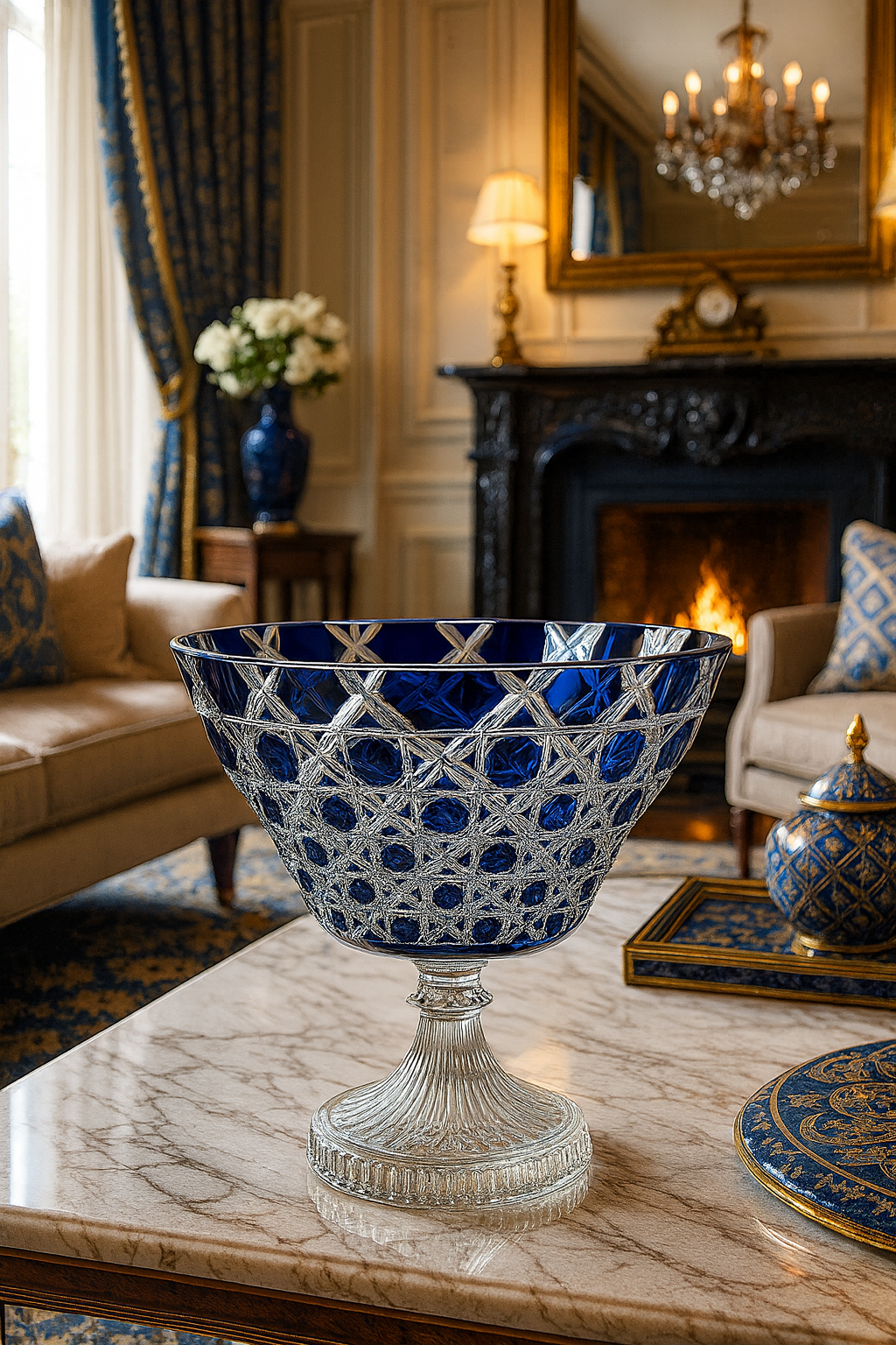 {{ vendor }} Verdura Trumpet Vase (Midnight Sapphire) — handcrafted luxury glassware