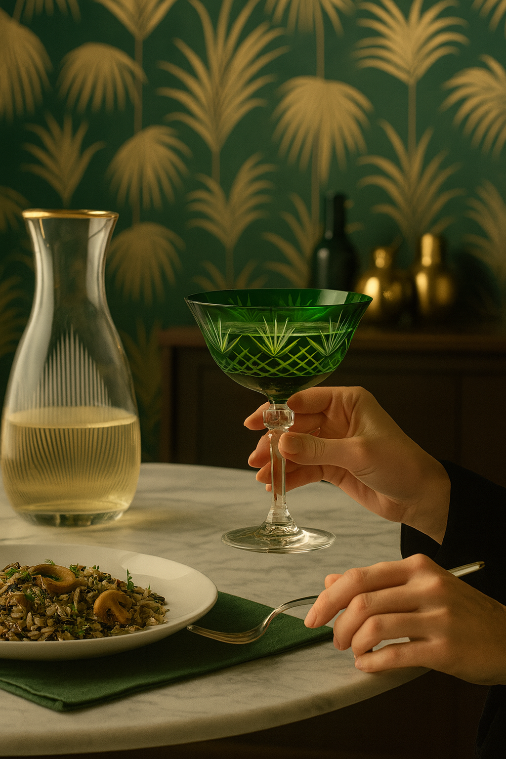 {{ vendor }} Veyra Coupe (Sylvan Emerald) — handcrafted luxury glassware