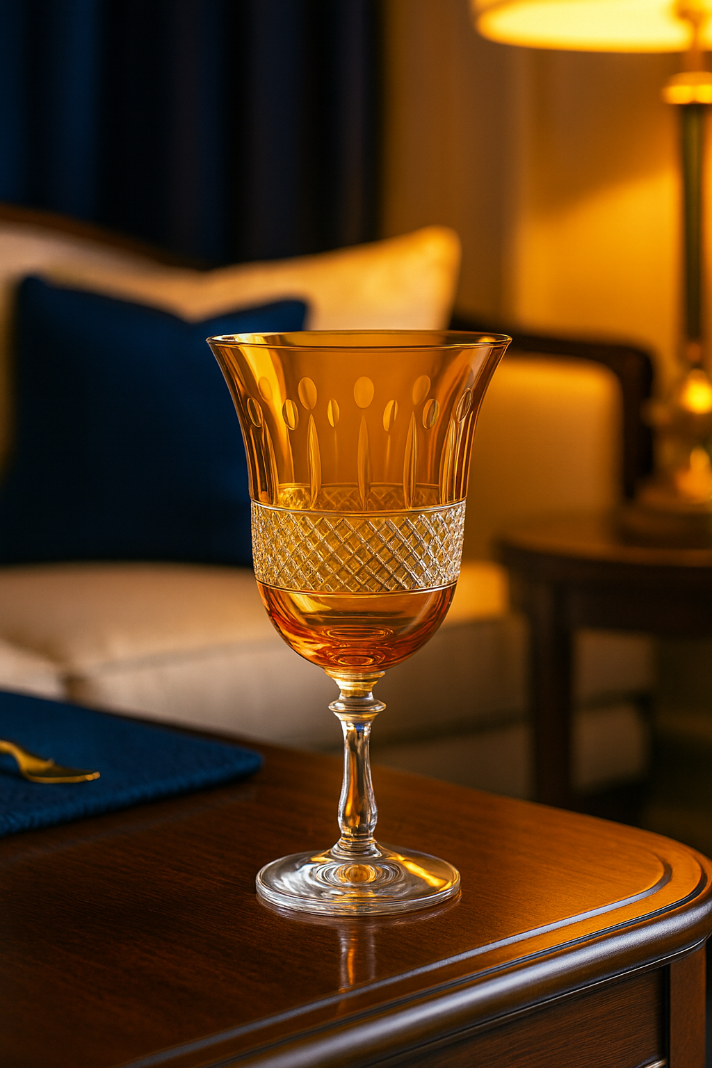 {{ vendor }} Radiara Water Goblet (Sunlit Amber) — handcrafted luxury glassware