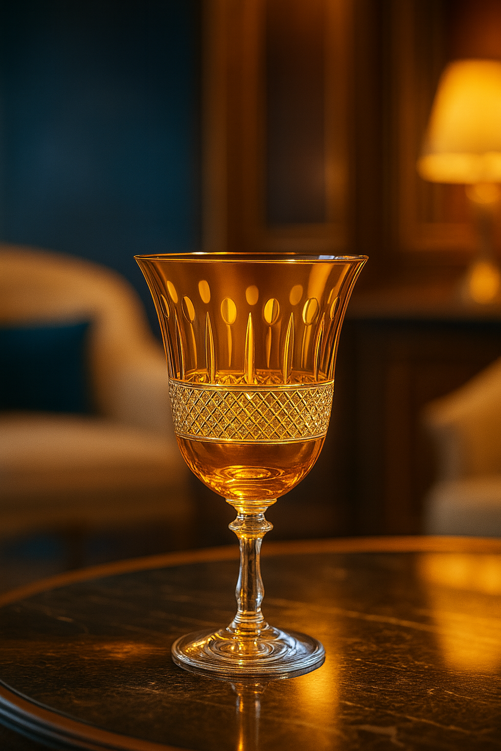 {{ vendor }} Radiara Water Goblet (Sunlit Amber) — handcrafted luxury glassware